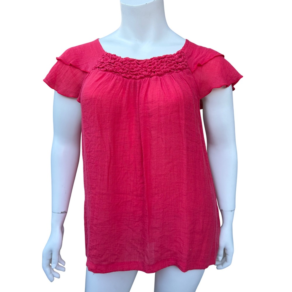Dressbarn Red Flutter Sleeve Smocked Top Cottagecore Boho Romantic 2X